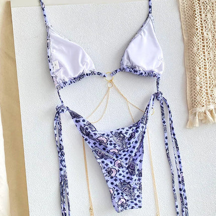 Catene a triangolo sexy Set bikini Micro perizoma Costume da bagno donna Costume da bagno Biquini Fasciatura Costumi da bagno Stampa Costumi da bagno Perizoma Bikini platinumshop