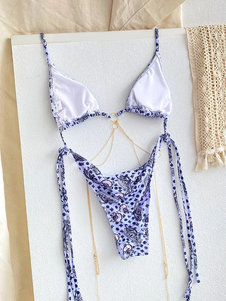 Catene a triangolo sexy Set bikini Micro perizoma Costume da bagno donna Costume da bagno Biquini Fasciatura Costumi da bagno Stampa Costumi da bagno Perizoma Bikini platinumshop