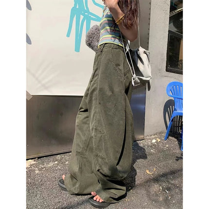YIBASHU Y2K Vintage Wash Donna Cargo Jeans Harajuku Scimitar Gamba larga Pantaloni in denim retrò americani Pantaloni larghi Gyaru Streetwear