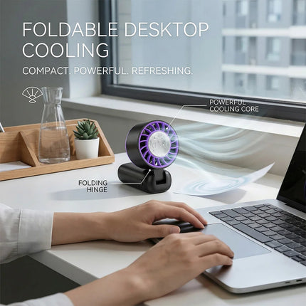 Ventilatore personale ad alta velocità dotato di impacco di ghiaccio in gel riutilizzabile, mini ventilatore portatile leggero per l'estate, ufficio, viaggi, campeggio, uso quotidiano all'aperto e al chiuso.