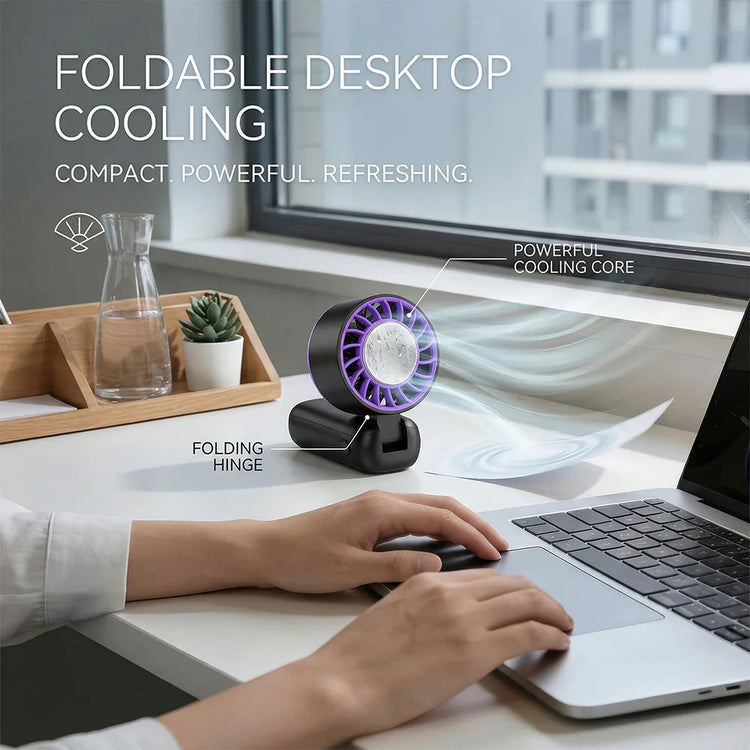 Ventilatore personale ad alta velocità dotato di impacco di ghiaccio in gel riutilizzabile, mini ventilatore portatile leggero per l'estate, ufficio, viaggi, campeggio, uso quotidiano all'aperto e al chiuso.