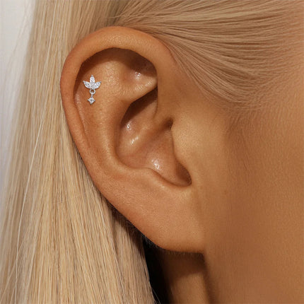 AIDE 1PC Sparkling Moissanite Piercing Stud Earrings 925 Sterling Silver Shining Circle Earring For Women Ear Bone Earring Jewel PlatiNum