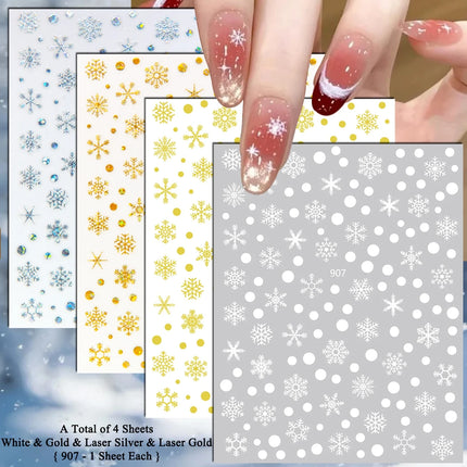 4 to 24 Sheets Xmas Snowflake Gold Silver Blue Holographic Self-Adhesive Winter Christmas Decor DIY Manicure Nail Art Stickers