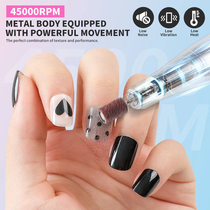LIMEGIRL Portable Electric Nail Drill File 45000 RPM Rechargeable Electric Nail File Machine Kit for Acrylic Gel Nails Polishing Removing
