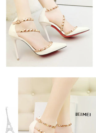Scarpe tacco alto da donna estive in Europa e America Moda punta a punta bocca superficiale rivetto scava fuori sandali a spillo da discoteca platinumshop