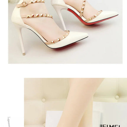 Scarpe tacco alto da donna estive in Europa e America Moda punta a punta bocca superficiale rivetto scava fuori sandali a spillo da discoteca platinumshop