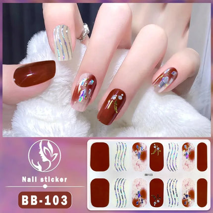 14Tips 3D Flowers Gradient Color Adhesive UV Gel Nail Stickers Fashionable Marble Pattern Nail Wraps DIY Manicure Arts Decals