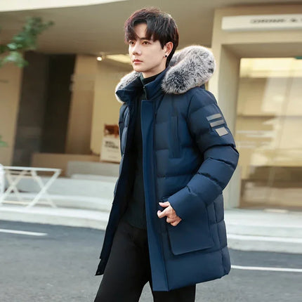 Windproof Breathable Thick Padded Down Winter Thick Windproof Warm with Hat Long Cotton Goose Down Men's Woman Outdoor