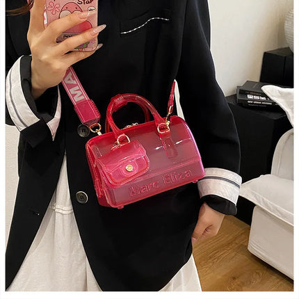 2025 Transparent PVC Beach Bag, Korean Style, Fresh and Sweet Silicone Shoulder Bag, Medium Size with Zipper Closure