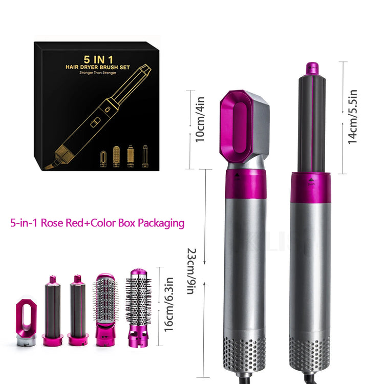 Multi Functional 5-In-1 Hot Air Comb Styling Set Including Dryer Straight Hair Brush Hair Dryer Automatic Curling Iron Gift