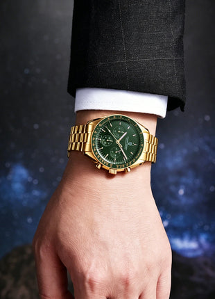 Nuovo orologio classico da uomo PAGANI DESIGN Orologio al quarzo di lusso verde dorato per uomo Cronografo sportivo con data automatica e cristallo AR in zaffiro Orologio da polso da uomo Spedizione locale
