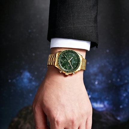 Nuovo orologio classico da uomo PAGANI DESIGN Orologio al quarzo di lusso verde dorato per uomo Cronografo sportivo con data automatica e cristallo AR in zaffiro Orologio da polso da uomo Spedizione locale