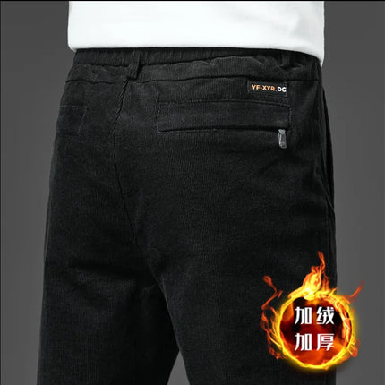 Winter Men's Corduroy Velvet Pants Thickened Fleece Slim Fit Versatile Business Long Pants Cozy Plush Warm Trousers Male