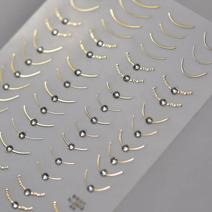 2pcs Set French Tip Nail Stickers Diamond Line 5D Gold Silver French Line Nail Art Stickers Crystal Curve Wave Strips Slider2028