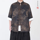 Camicie da uomo estive di lusso in jacquard con foglie di bambù, camicia a maniche corte da uomo in stile cinese tradizionale, camicia casual da uomo per Kung Fu e Tai Chi