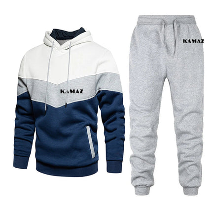 2025 Spring And Autumn Man's KAMAZ TRUCK Logo Print Convention Pocket Pullover Outdoor Sports Hoodies+Casual Long Pants Suits PlatiNum