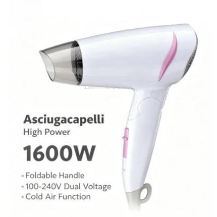 1600W Foldable Travel Hair Dryer 100‑240V Dual Voltage Portable Compact Blow Dryer With Cold Air Function For Household Travel Hotel Use