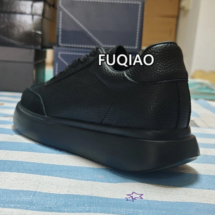 Men 7CM Invisible Height Increasing Sneakers Comfortable Breathable Leather Casual Elevator Shoes Lace Up Thick Sole Sport Shoes