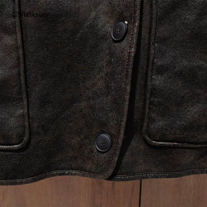 2024 Woman Thick Faux Leather Jackets for Women Streetwear Autumn Winter Warm Female Wool Blends Coats Outerwear