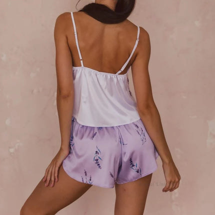 Set da 4 pezzi pigiameria da donna in raso di seta pigiama Set estivo con scollo a v cinturino da notte pigiama Homewear Fox Animal Flower Print Clothes