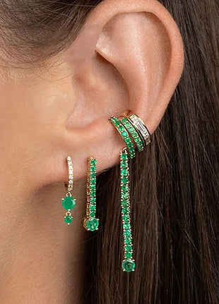 925 Sterling Silver Needle Green Zircon Gold Earrings Heart Hoop Earrings for Women Delicate Stud Earrings Luxury Jewelry Gifts PlatiNum