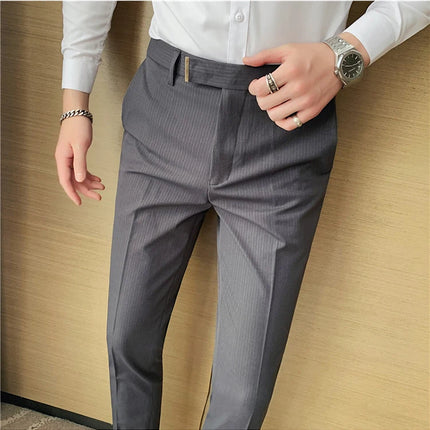 Pantaloni da abito da uomo primavera autunno Moda stile britannico Business Office Pantaloni eleganti da uomo Pantaloni da uomo slim fit a righe di alta qualità