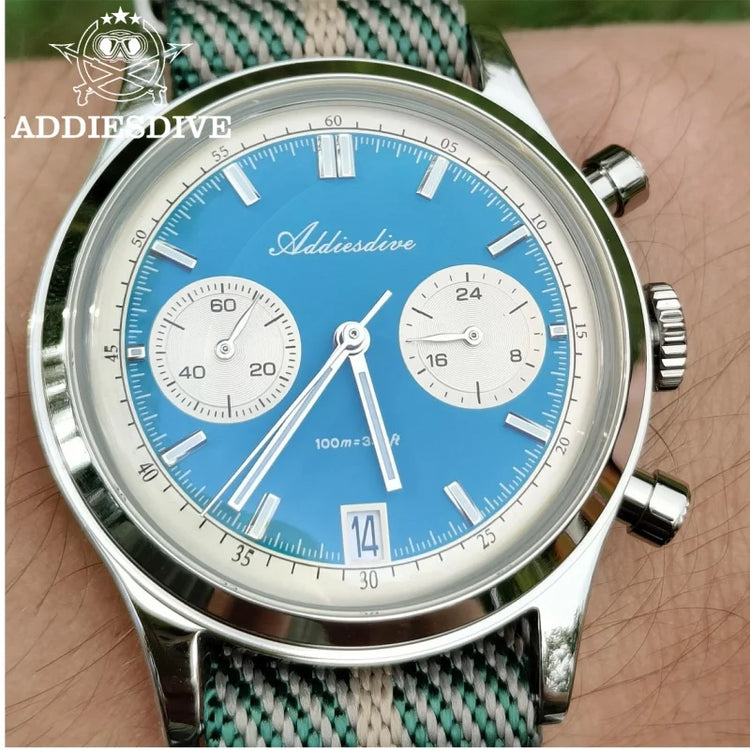ADDIESDIVE AD2095 Man‘s Chronograph Watch BGW9 Super Luminous 10Bar Waterproof Bubble Mirror Glass VK64 Quartz Steel Wristwatch