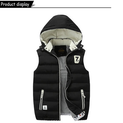 New Men Spring Sleeveless Warm Detachable Hooded Vest Jackets Men Autumn Solid Color Outdoors Windproof Casual Fashion Vest Male