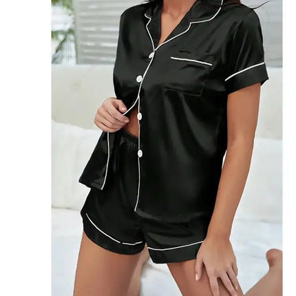 Pigiama da donna in raso di seta estivo Set Top e pantaloncini abbottonati 2 pezzi indumenti da notte colletto dentellato indumenti da notte Loungewear per le donne platinumshop