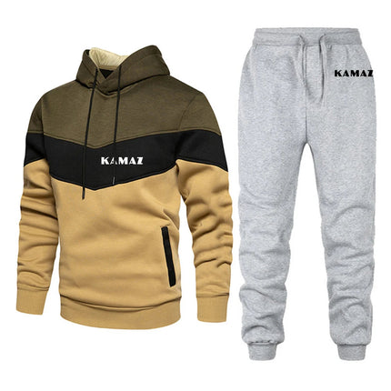 2025 Spring And Autumn Man's KAMAZ TRUCK Logo Print Convention Pocket Pullover Outdoor Sports Hoodies+Casual Long Pants Suits PlatiNum