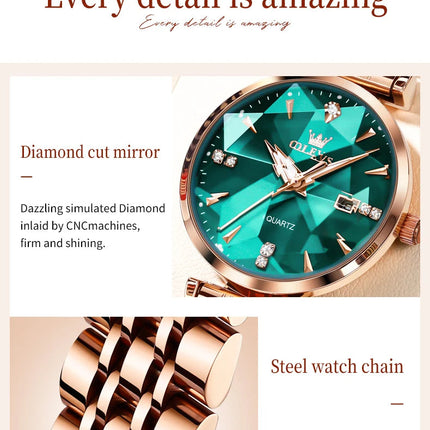 OLEVS 5536 Orologio da donna al quarzo con diamanti di marca di lusso Moda elegante orologio da donna impermeabile in oro rosa con bracciale Set Reloj Mujer platinumshop