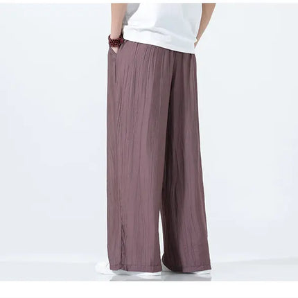 Pantaloni da Uomo a Gamba Dritta Estivi in Seta Ghiacciata, Pantaloni a Gamba Larga Freschi, Nuovi Arrivi di Tendenza, Traspiranti, Stile Cinese, Casual