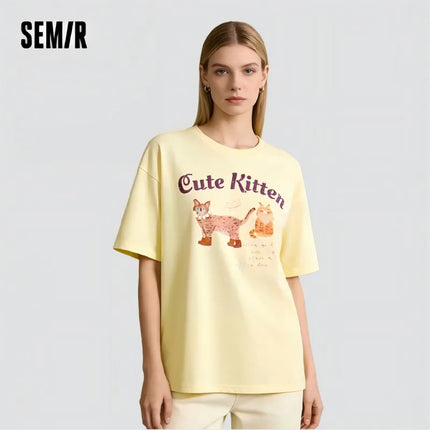 T-shirt à manches courtes Semir pour femme, longueur moyenne, joli motif, style rétro, nouvelle collection été 2025, haut ample respirant, style de niche