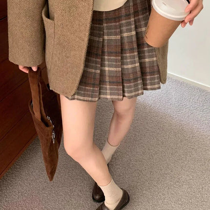 Preppy Style Plaid Pleated Skirt Women Fall Winter High Waist Woolen Mini Skirt Japanese School Uniforms Kawaii Y2K Jk Skirts PlatiNum