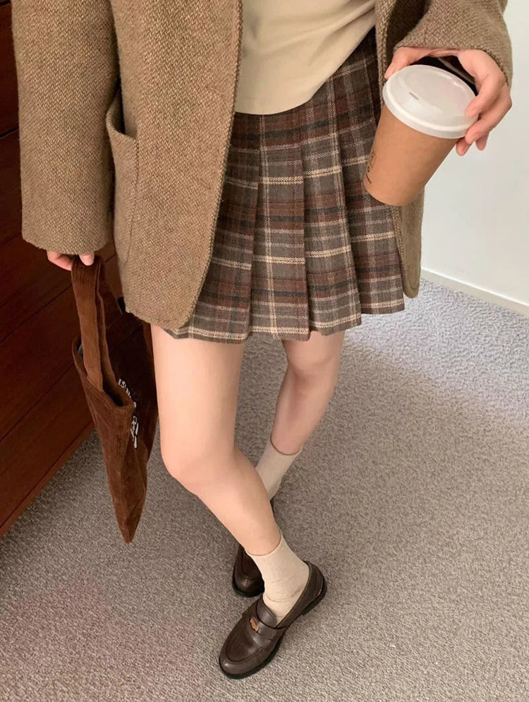 Preppy Style Plaid Pleated Skirt Women Fall Winter High Waist Woolen Mini Skirt Japanese School Uniforms Kawaii Y2K Jk Skirts PlatiNum