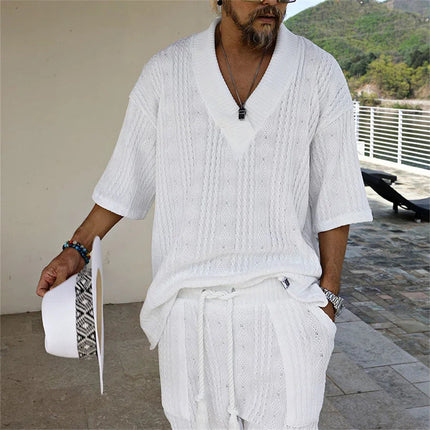 2024 Pantaloncini casual primaverili ed estivi Set T-shirt e pantaloncini a maniche corte con scollo a V in due pezzi da uomo Street Wear Set lavorato a maglia platinumshop
