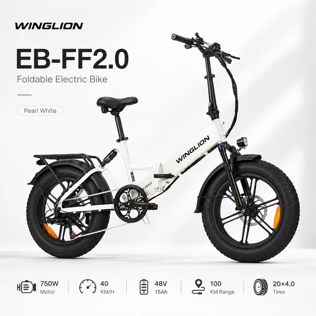 WINGLION EB-FF2.0 Women's Folding Electric Bicycle, 750W Motor, 48V 15Ah Battery, 100KM Range, 40KM/H Speed, 20-inch 4.0 Fat Tires, All-Terrain Folding E-bike