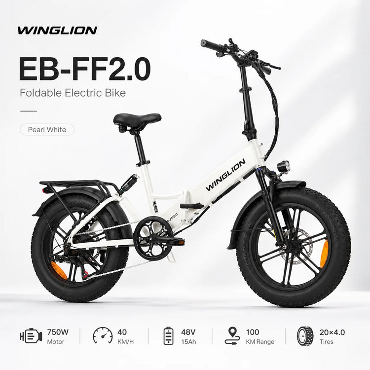 WINGLION EB-FF2.0 Bicicletta Elettrica Pieghevole da Donna, Motore 750W, Batteria 48V 15Ah, Autonomia 100KM, Velocità 40KM/H, Pneumatici Fat 4.0 da 20 Pollici, E-bike Pieghevole per Tutti i Terreni