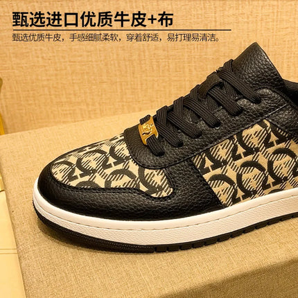European New Shoes for Men Genuine Leather Patchwork Casual Shoes Trend Flat Skateboard Shoes Youth Cool Lace-up Sneakers
