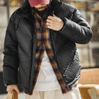 Maden Men's 90% White Duck Down Jacket Black Stand Collar Short Quilted Puffer Jacket Thermal Coat for Winter Streetwear