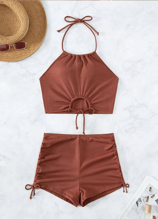 Bikini sexy a vita alta con lacci, set due pezzi da donna, costume da bagno sdoppiato, bikini da spiaggia, nuovo, per tutte le stagioni, tinta unita, senza schienale PlatiNum