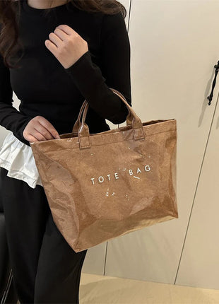 Tote Bag, Retro Letter, Casual Versatile Handbag, Minimalist Transparent, Simple, Commuter, Large-capacity Bag for Women PlatiNum