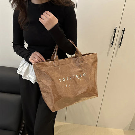 Tote Bag, Retro Letter, Casual Versatile Handbag, Minimalist Transparent, Simple, Commuter, Large-capacity Bag for Women PlatiNum