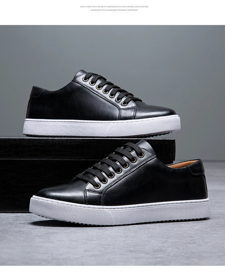 New Men Casual Sports Vulcanized Shoes Comfortable Fashionable Flat Heeled Leather Shoes Outdoor Driving Travel Brand Shoes Men