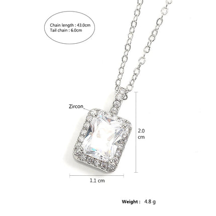 ZAKOL Simple Geometric Crystal White Zircon Pendant Necklace For Women Silver-Color Wedding Party Jewelry Gift With Box PlatiNum