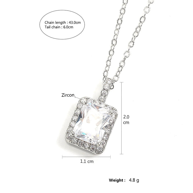 ZAKOL Simple Geometric Crystal White Zircon Pendant Necklace For Women Silver-Color Wedding Party Jewelry Gift With Box PlatiNum