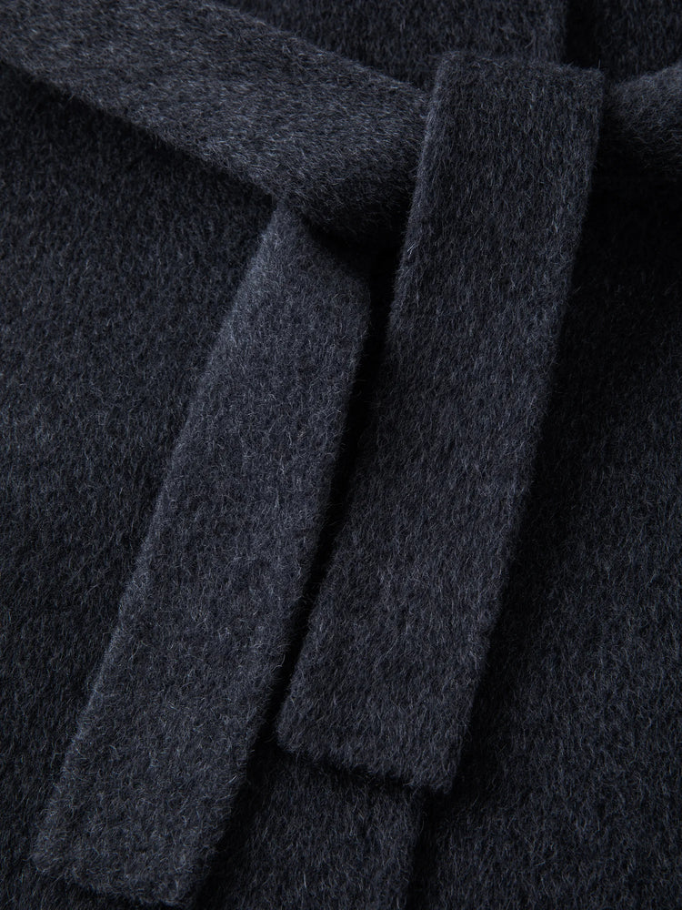 DUSHU Double-faced Wool Coat Detachable Scarf Collar Korean Style Thickened Woolen Long Overcoat for Winter Commute