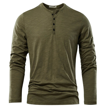 Henery Neck  Long Sleeve T shirt For Men Solid Spring Casual Mens T-shirts High Quality Male Tops Classic Clothes Men's T-shirts PlatiNum