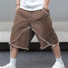 Pantaloncini estivi in denim marrone da uomo, caratterizzati dallo stile street retrò alla moda, alla moda, vestibilità ampia, adatti per l'abbigliamento casual quotidiano.