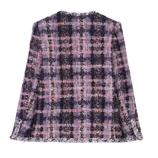 2025 new French elegant, comfortable and atmospheric mid-length purple mist wool mixed high-end design tweed jacket